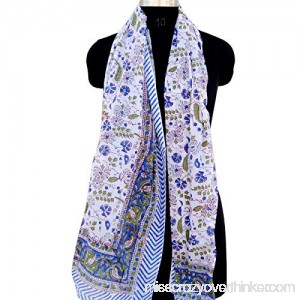 Blue Multi Color Indian Hand Block Printed Floral Print Cotton Scarves Beach Sarong Bikini Cover ups Voile Pareo Lady Scarf Stole Dupatta B07NDWKRQW